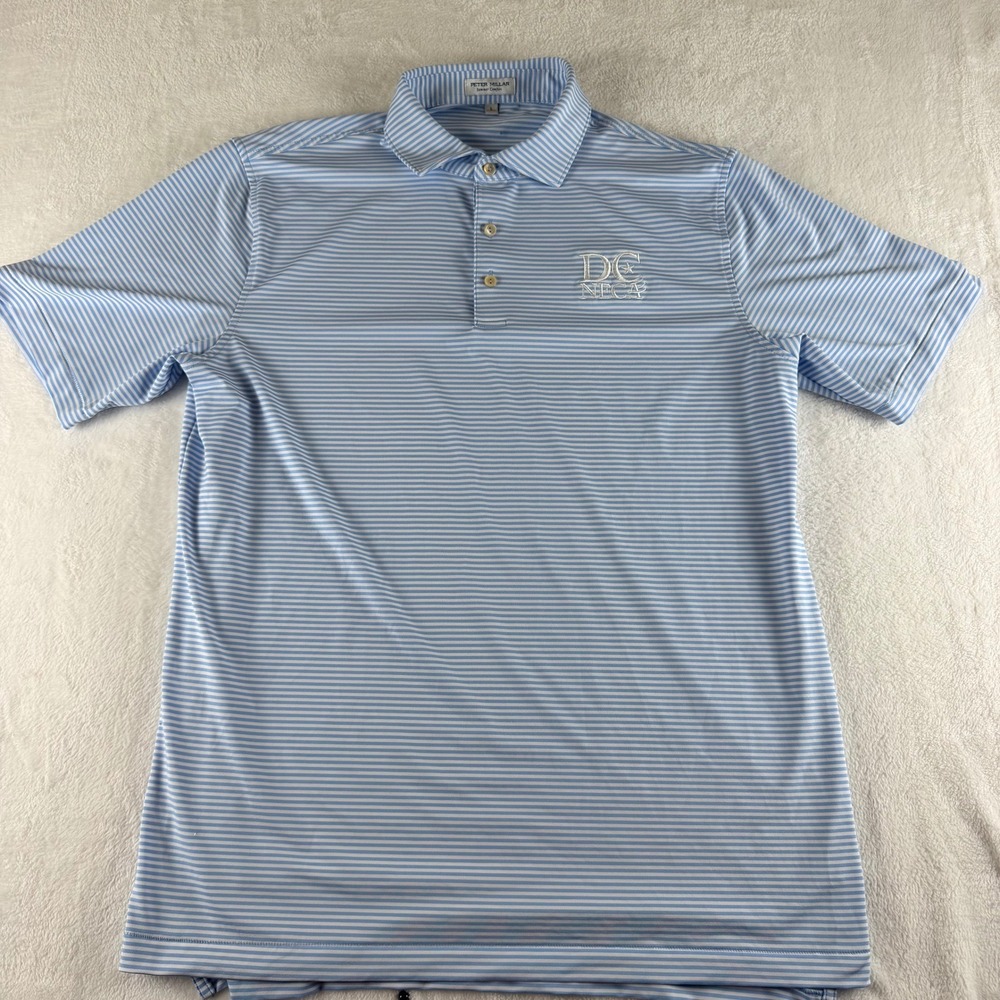 Peter Millar Summer Comfort Polo Striped Blue Mens Large Golf Performance